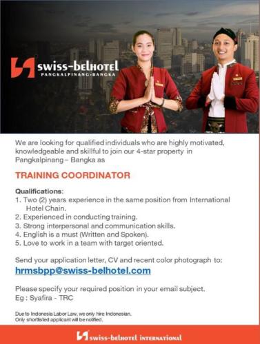 info Loker Training Coordinator-SwissBel Hotel-Pangkalpinang
