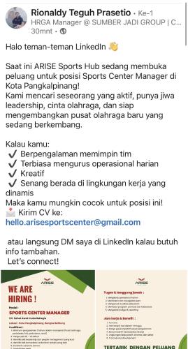 info Loker Sports Center Manager-CV SEHAT AWET MUDA BAHAGIA-Pangkalpinang