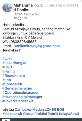 info Loker Mandor Sortasi, Mekanik MTC & Elektrikal-MITRA JAYA GROUP