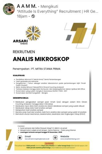 info Loker analis Mikroskop-PT MITRA STANIA PRIMA