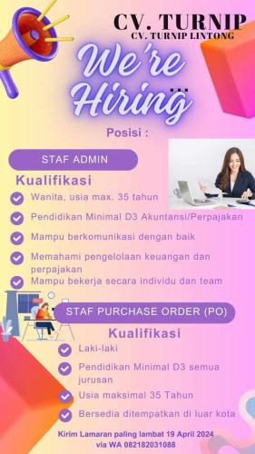 info Loker staff PO & Staff Admin-Bangka Barat,Sungailiat & Pangkalpinang