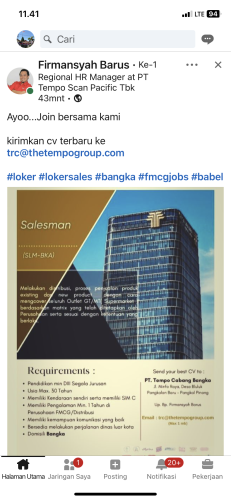 info Loker Salesman-PT Tempo Cabang Bangka