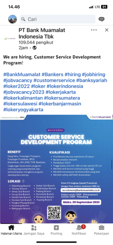 info Loker Customer Service Development Program-Pangkalpinang Branch