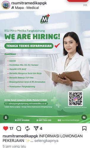 info Loker  Tenaga Teknis Kefarmasian-RSU Mitra Medika Pangkalpinang