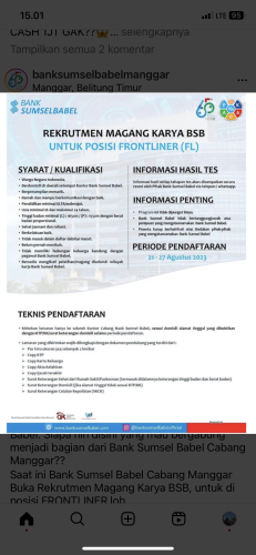 info Magang FRONTLINER-Bank Sumselbabel-Manggar