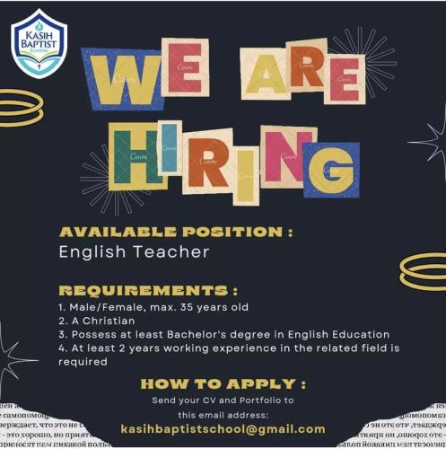 info Loker English Teacher-Kasih Baptist School-Pangkalpinang