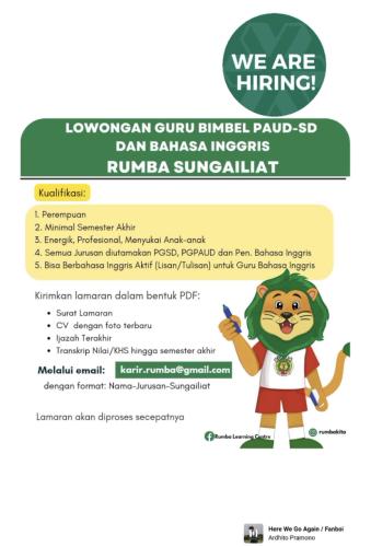 info Loker Guru BIMBEL PAUD-SD & Bahasa Inggris-Rumba Sungailiat
