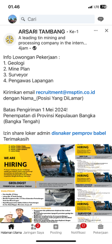 info Loker Geologi,Mine Plan,Surveiyor & Pengawas Lapangan-Arsari Tambang
