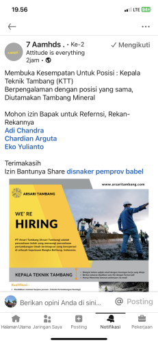 info Loker Kepala Teknik Tambang-Arsari Tambang