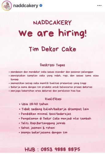 info Loker Tim Dekor Cake-Nadd Cakery Pangkalpinang