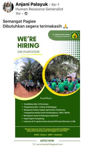 info Loker GM Plantation-PT FENYEN AGRO LESTARI