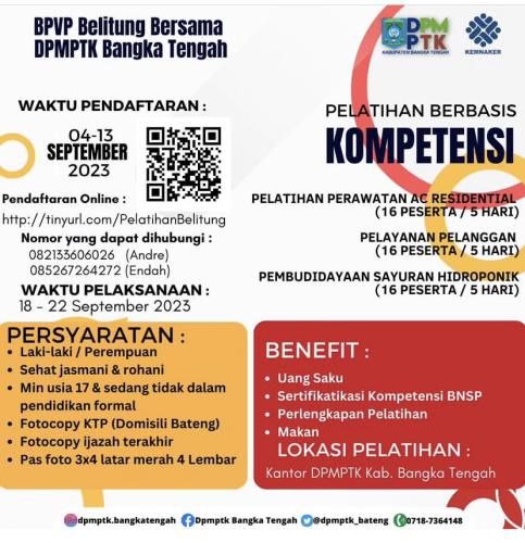 info Pelatihan Gratis Berbasis Kompetensi-Bangka Tengah