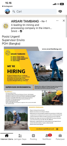 info Loker supervisor Environmental-Arsari Tambang Group Bangka