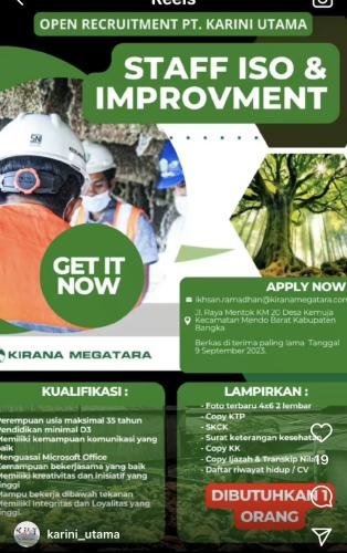 info Loker Staf ISO & IMPROVMENT-PT Karini Utama