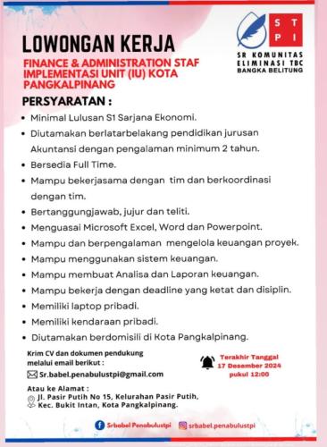 info Loker Finance & Administration Staf Implementasi-Pangkalpinang