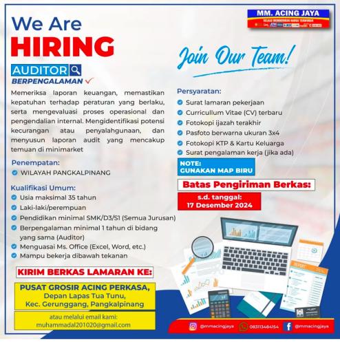 info Loker Auditor & Fresh Produce-MM Acing Jaya-Pangkalpinang