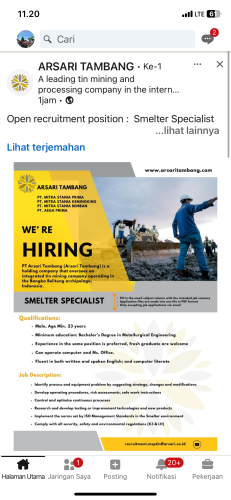 info Loker Smelter Spesialis-Arsari Tambang
