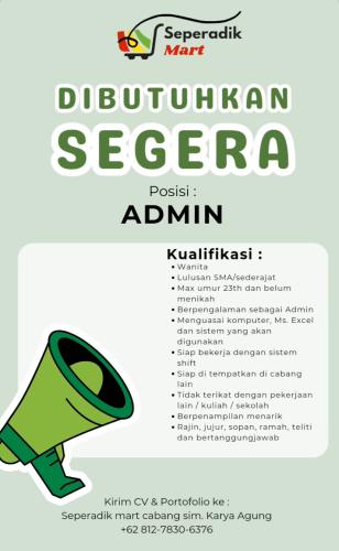 info LOker Admin-Seperadik Mart-Pangkalpinang