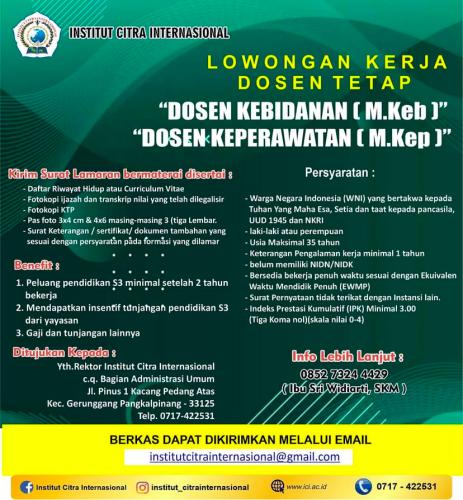 info Loker  Dosen Kebidanan dan Dosen Keperawatan-Institut citra International-Pangkalpinang