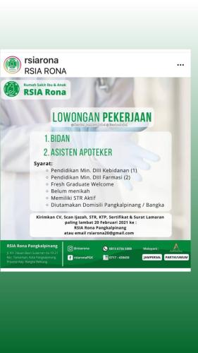 info Loker Bidan dan Asisten Apoteker @RSIA RONA-Pangkalpinang