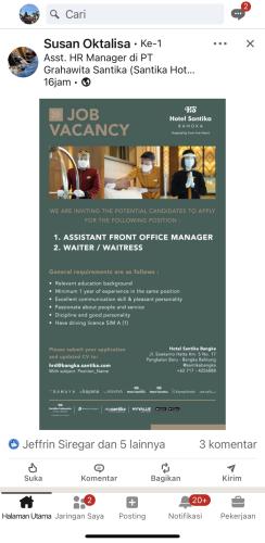 info Loker Assistant Front Office Manager & Waiter/Waitress-Santika Hotel Bangka