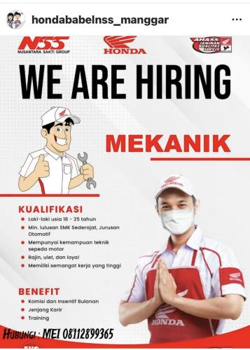 info Loker Mekanik-Honda Babel NSS Manggar