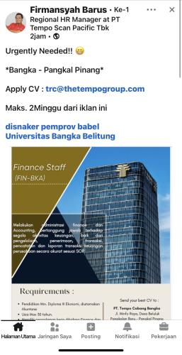 info Loker posisi Finance Staff-PT Tempo Scan Pasific Tbk