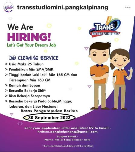 info Loker Daily Worker Cleaning Service-Transstudiomini Pangkalpinang