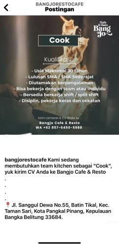 info Loker Cook-Cafe Bangjo Resto Cafe-Pangkalpinang