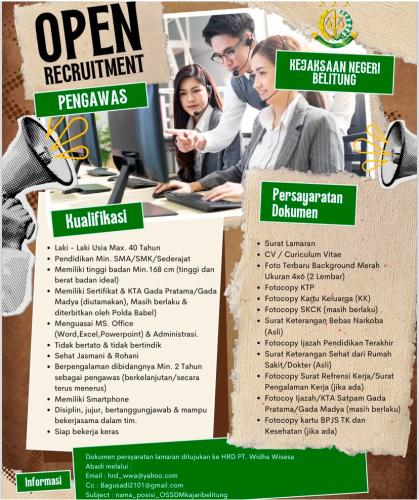 info Loker Satpam,Driver,Cleaning Service,Pramubakti,Receptionist,Pengawas-Kejari Belitung