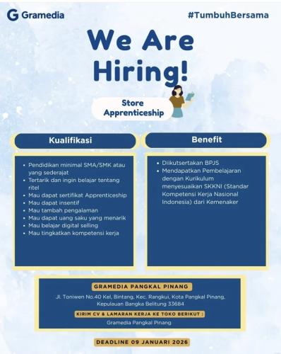 info LOker Store Apprenticeship-Gramedia Pangkalpinang