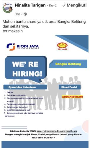 info Loker Administrasi-RIODI JAYA-penempatan Bangka Belitung