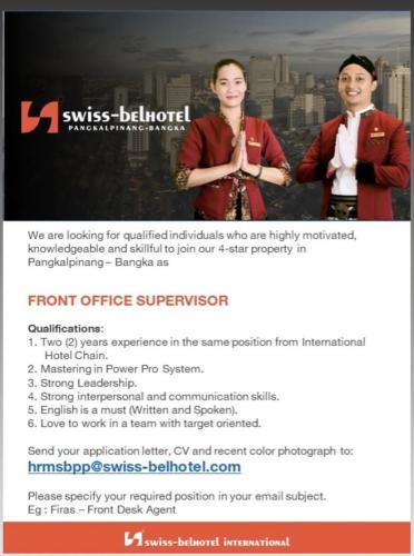 info Loker Front Office Supervisor-Swiss BelHotel-Pangkalpinang