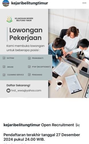 info Loker  Satpam,Driver,Cleaning Service,Pramubakti,Receptionist & Pengawas Kejaksaan Negeri Belitung Timur