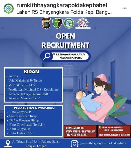 info Loker Bidan,Perawat & Cleaning Service-Rumkit Bhayangkara Polda Kep Babel