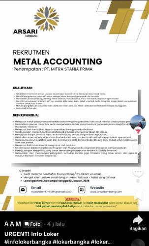 info LOker Metal Accounting-PT Mitra Stania Prima
