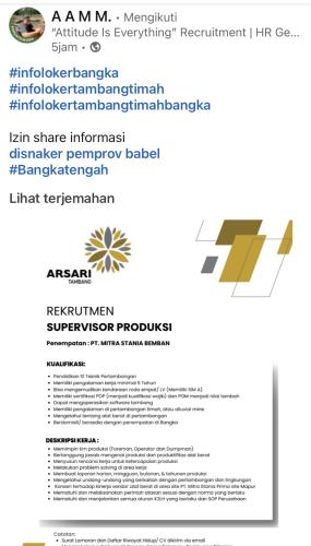 info Loker JR Mekanik & Supervisor Produksi-ARSARI TAMBANG GROUP