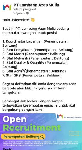 info Loker Koordinator Lapangan,Staf Penyaluran,Staf Medis,Staf Mekanik,Staf Quality & Quantity,Staf Admin 7 Staf GPS-Belitung