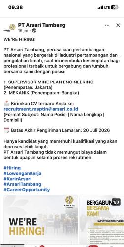 info Loker PT ARSARI TAMBANG