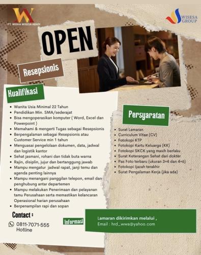 info Loker RESEPSIONIS-Wisesa Trainning Center Pangkalpnang