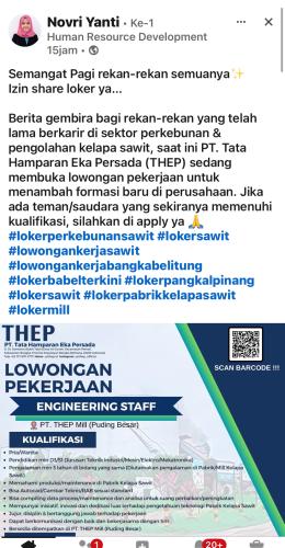 info Loker Engineering Staff-PT THEP-Bangka