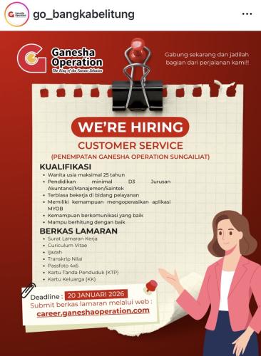 info Loker Customer Service-GANESHA OPERATION Babel