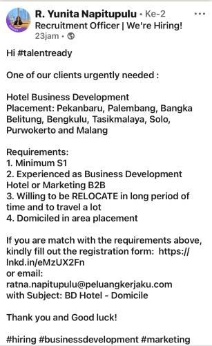 info Loker Hotel Business Development Placement