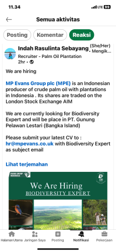 info Loker Biodiversity Expert-Evans Group Indonesia