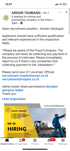 info Loker Asisten Geologist-ARSARI TAMBANG-Bangka