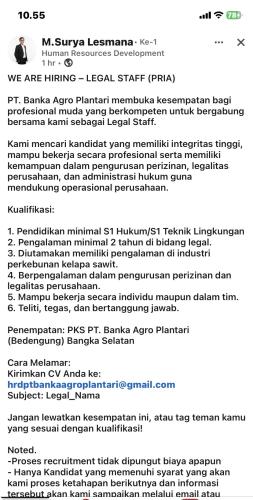 info Loker PT BANKA AGRO PLANTARI-Bangka Selatan
