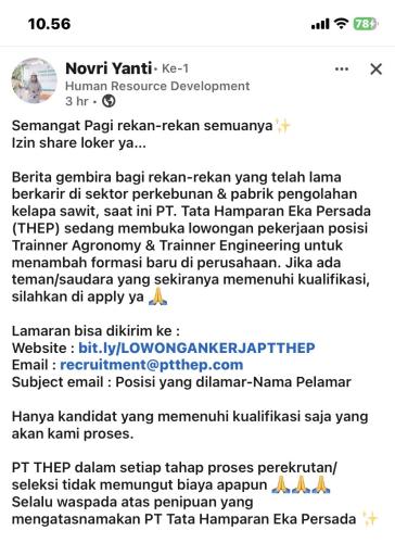 info Loker PT THEP-Bangka Belitung