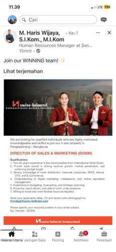 info Loker Director of Sales & Marketing-SwissBeL Hotel Pangkalpinang