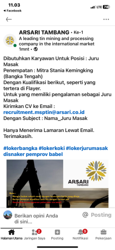 info Loker Juru Masak-ARSARI TAMBANG-Bangka Tengah