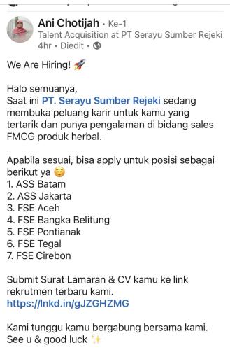 info LOker Sales-PT Serayu Sumber Rejeki-Bangka Belitung